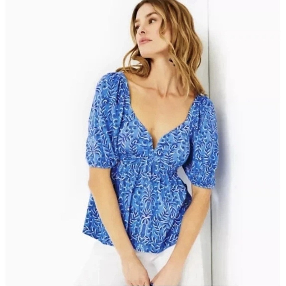 Lilly Pulitzer Have It Both Rays FLORIANA KNIT TOP in Abaco Blue, Size XL NWT